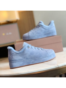 Loro Piana Low-Top Suede Nuages Sneaker with Fur Blue 2021