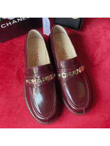 Chanel Shiny Leather CAHNEL Charm Loafers Burgundy 2021