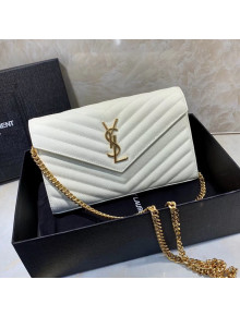 Saint Laurent 360452 Monogram Chain Wallet in Grained Matelasse Leather White (GHW)2019