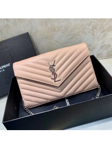 Saint Laurent 360452 Monogram Chain Wallet in Grained Matelasse Leather Light  Pink(SHW)2019