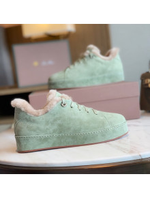 Loro Piana Low-Top Suede Nuages Sneaker with Fur Green 2021