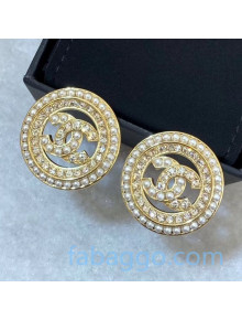 Chanel Pearl Crystal Round Stud Earrings 2020