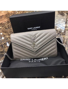 Saint Laurent 360452 Monogram Chain Wallet in Grained Matelasse Leather Grey (SHW)2019