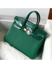 Hermes Touch Birkin Bag 25cm in Crocodile Embossed Leather and Togo Calfskin Green/Gold 2021