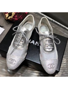 Chanel Mesh Lace-up Shoes Silver 2020