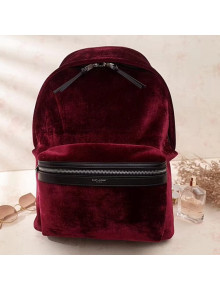 Saint Laurent City Backpack in Velvet and Lambskin 462807 Burgundy