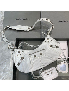 Balenciaga Le Cagole Lambskin Small Shoulder Bag White/Aged Silver 2021