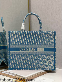 Dior Large Book Tote Bag in Ocean Blue Oblique Embroidery 2021