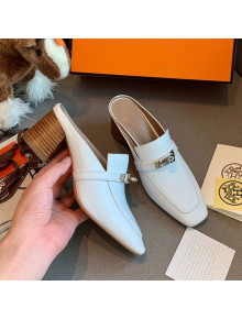 Hermes Blossom Goatskin Mid Heel Kelly Mules White 2020