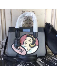 Prada Dual Calf Leather Bag 1BA178 Comics Patch Gray 2018