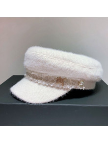 Dior Mink Fur Hat with Tweed Strap Charm White 2020