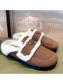 Prada Suede Shearling Slipper Dark Brown 2021