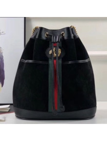 Gucci Suede Leather Rajah Medium Bucket Bag 553961 Black 2019