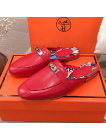 Hermes Classic Kelly Calfskin Flat Mules Red 2020