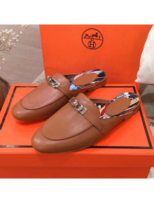 Hermes Classic Kelly Calfskin Flat Mules Brown 2020