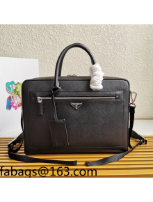 Prada Men's Saffiano Leather Business Briefcase Bag 2VE016 Black 2021