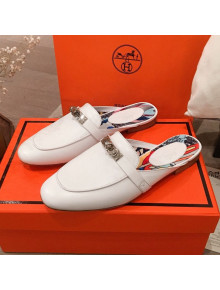 Hermes Classic Kelly Calfskin Flat Mules White 2020