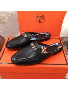 Hermes Classic Kelly Calfskin Flat Mules Black 2020