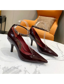 Louis Vuitton Attitude Glazed Leather Pumps 8.5cm with Ankle Strap Burgundy 2021