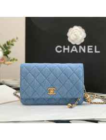 Chanel Denim Wallet on Chain WOC with Ball AP1450 Light Blue 2022 27