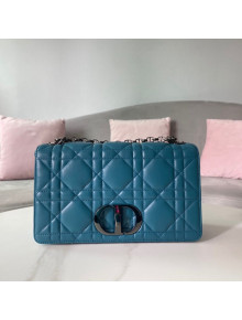 Dior Large Caro Chain Bag in Quilted Macrocannage Calfskin Steel Blue/Black Hardware 2021