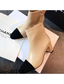 Chanel Calfskin & Grosgrain CC Heeled Ankle Boots 7cm Apricot 2021