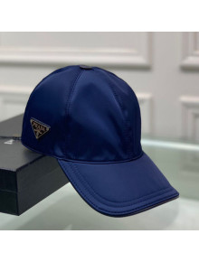 Prada Oxford Fabric Logo Baseball Hat Navy Blue 2020