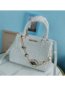 Miu Miu Crystal Cloque Matelasse Nappa Leather Top Handle Bag 5BA067 White 2021