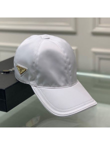 Prada Oxford Fabric Logo Baseball Hat White 2020