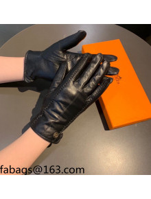 Hermes Lambskin and Cashmere Gloves Black 2021 16