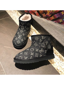 Louis Vuitton Monogram Denim Wool Short Boots with LV Strap Black 2020