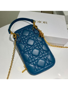 Dior Lady Dior Phone Holder in Blue Cannage Lambskin 2021