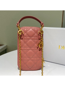 Dior Lady Dior Phone Holder in Pink Cannage Lambskin 2021