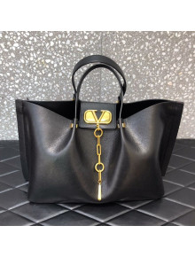 Valentino Large VCASE Grainy Calfskin Shopping Tote Bag Black 2021