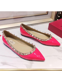 Valentino Rockstud Flat Ballerina in Patent Calfskin Rosy