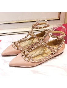 Valentino Patent Calfskin Rockstud Ballerina With Strap Pink