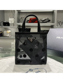 Prada Small Polka-dot Mesh Tote Bag 1BG417 Black 2022