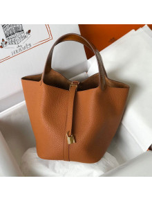 Hermes Touch Picotin Bag 22cm with Crocodile Embossed Leather Top Handle Caramel Brown/Gold 2020