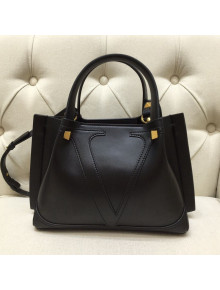 Valentino Vlogo Escape Medium Grainy Calfskin Shopping Tote Bag Black 2021