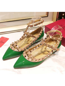 Valentino Patent Calfskin Rockstud Ballerina With Strap Green