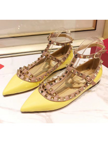 Valentino Patent Calfskin Rockstud Ballerina With Strap Yellow