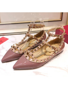 Valentino Patent Calfskin Rockstud Ballerina With Strap Pink 02