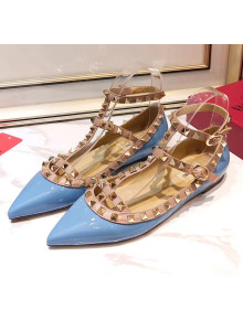 Valentino Patent Calfskin Rockstud Ballerina With Strap Blue