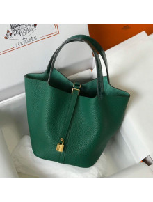 Hermes Touch Picotin Bag 22cm with Crocodile Embossed Leather Top Handle Green/Gold 2020