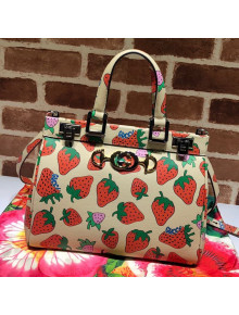 Gucci GG Gucci Strawberry Print Zumi Top Handle Bag ‎569712 2019