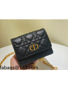 Dior Mini Caro Pouch with Chain in Black Supple Cannage Calfskin 2021