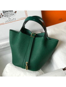 Hermes Touch Picotin Bag 18cm with Crocodile Embossed Leather Top Handle Green/Gold 2020