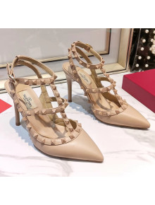 Valentino Smooth Leather Rockstud Ankle Strap With 9.5cm Heel All Nude