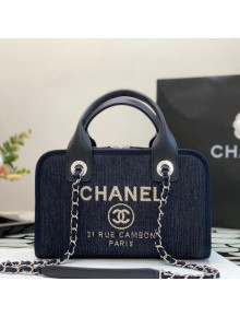 Chanel Denim Bowling Bag 28cm A92749 Dark Blue 2022