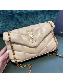 Saint Laurent Loulou Puffer Mini Bag in Quilted Lambskin 620333 Apricot/Gold 2020